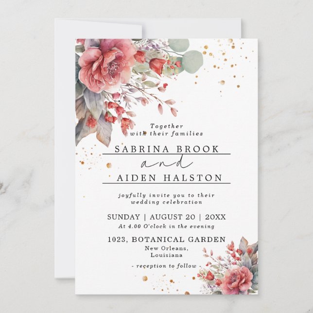 Shade Of Blush Pink Peach | Dusty Blue Wedding Invitation (Front)