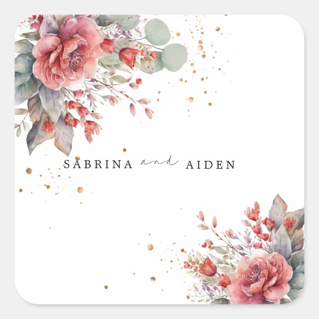Shade Of Blush Pink Peach Dusty Blue Wedding  Square Sticker (Front)