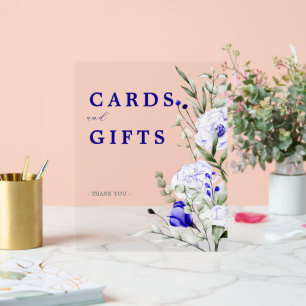Shade Of Royal Blue Floral Wedding Cards And Gifts Acrylic Sign