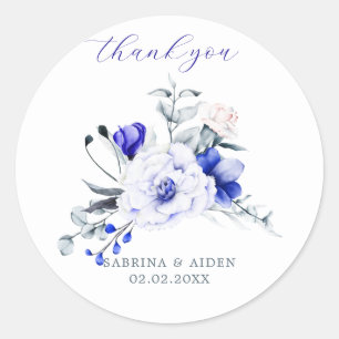 Shade Of Royal Blue Ivory Floral Wedding  Classic Round Sticker