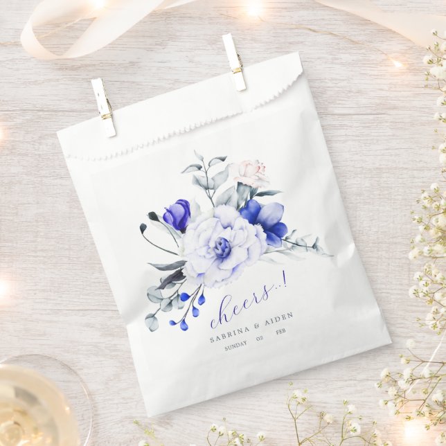 Shade Of Royal Blue Ivory Floral Wedding Favour Bags (Clipped)
