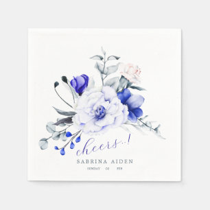 Shade Of Royal Blue Ivory Floral Wedding Napkin