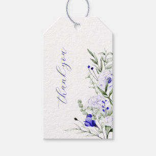 Shade Of Royal Blue Ivory Floral Wedding Thank You Gift Tags