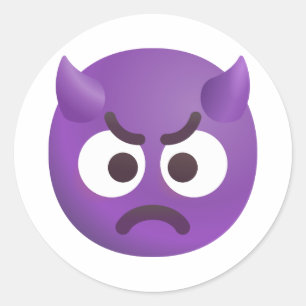 Shaded Angry Face with Horns Cute Adorable Emoji Classic Round Sticker