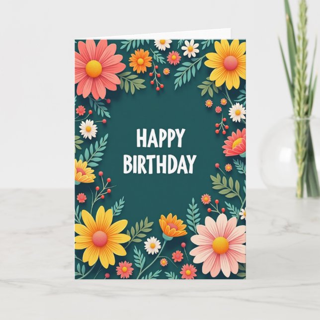 Shaded Blossom Birthday Card (Front)