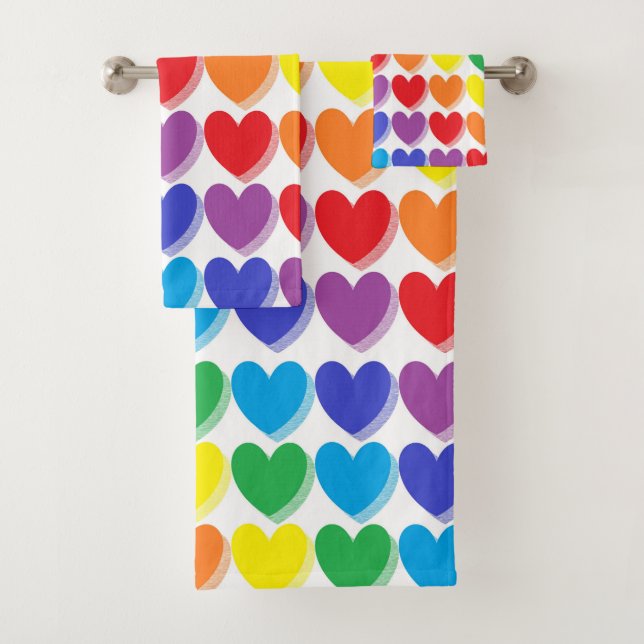 Shaded Rainbow Hearts Bath Towel Set (Insitu)