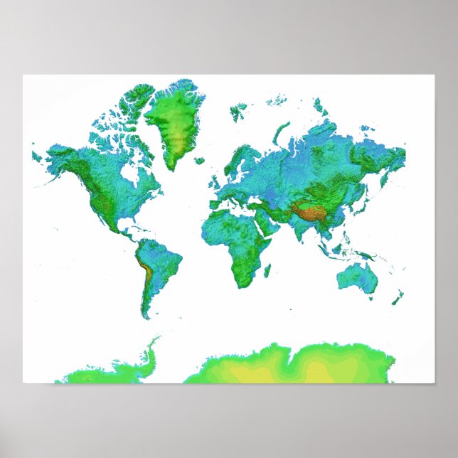 Shaded Relief World Map Poster  (Front)