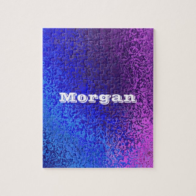 Shades Blue & Purple Shiny Abstract Add Name Jigsaw Puzzle (Vertical)