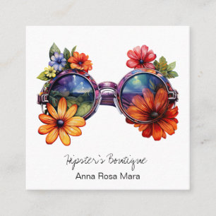 *~* Shades Glasses AP57 Boho QR BoldRetro Flowers Square Business Card