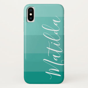 Shades of aqua Ombre Stripe Personalised Name Case-Mate iPhone Case