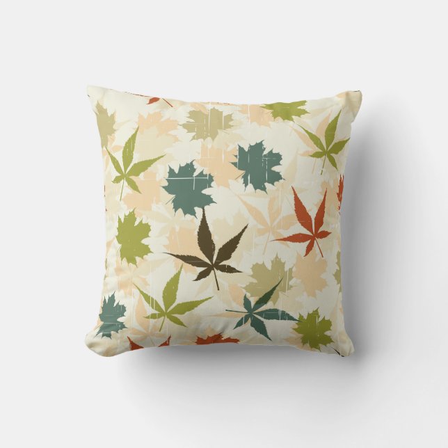 Shades of Autumn in Teal Rust Green Throw Pillow (Front)