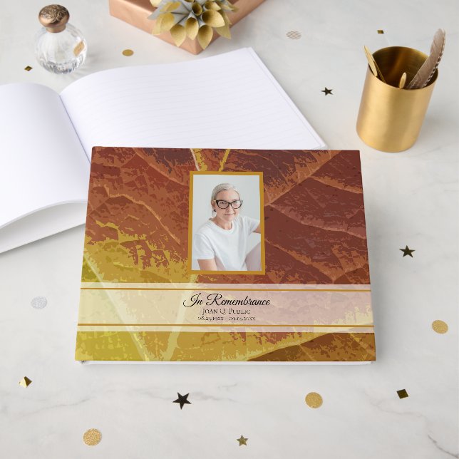 Shades of Autumn Leaf Celebration of Life Memorial Guest Book (Front Open)