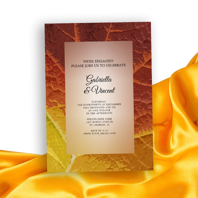 Shades of Autumn Leaf Engagement Party Invitation (Celebrate your Fall engagement with this Shades of Autumn Leaf Party Invitation.)