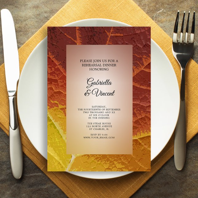 Shades of Autumn Leaf Wedding Rehearsal Dinner Invitation (Celebrate the night before your Fall wedding with the Shades of Autumn Leaf Rehearsal Dinner Invite)