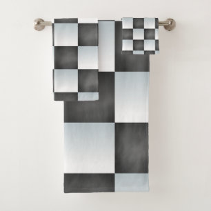 Shades of Black and White Chessboard Bath Towel Set