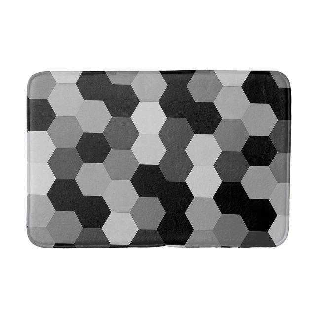 Shades of Black and White Geometric Hexagon  Bath Mat (Front)