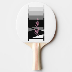 Shades of Black Monogram Typography Pink Script Ping Pong Paddle