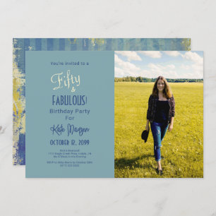Shades Of Blue 50 & FABULOUS Birthday Party Photo Invitation