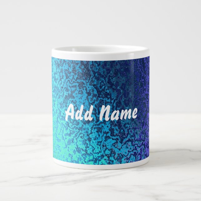 Shades of Blue Abstract Add Name Large Coffee Mug (Front)
