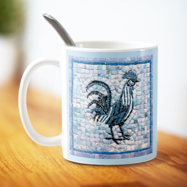 Shades of Blue and Black Mosaic Chicken Art Coffee Mug (Creator Uploaded)
