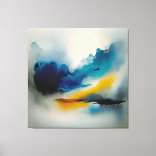 Shades of blue and yellow abstract of clouds canvas print
