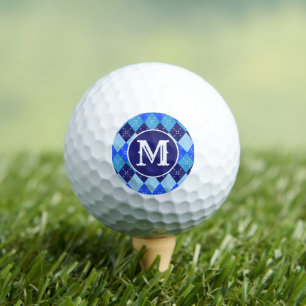 Shades of Blue Argyle Sporty Preppy Personalised Golf Balls