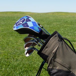 Shades of Blue Argyle Sporty Preppy Personalised Golf Head Cover