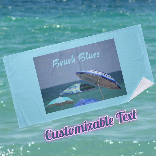 Shades of Blue Beach Umbrellas Customisable Towel (Creator Uploaded)