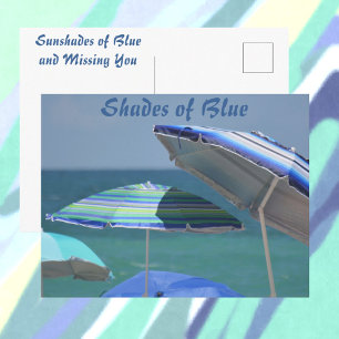 Shades of Blue Beach Umbrellas Postcard
