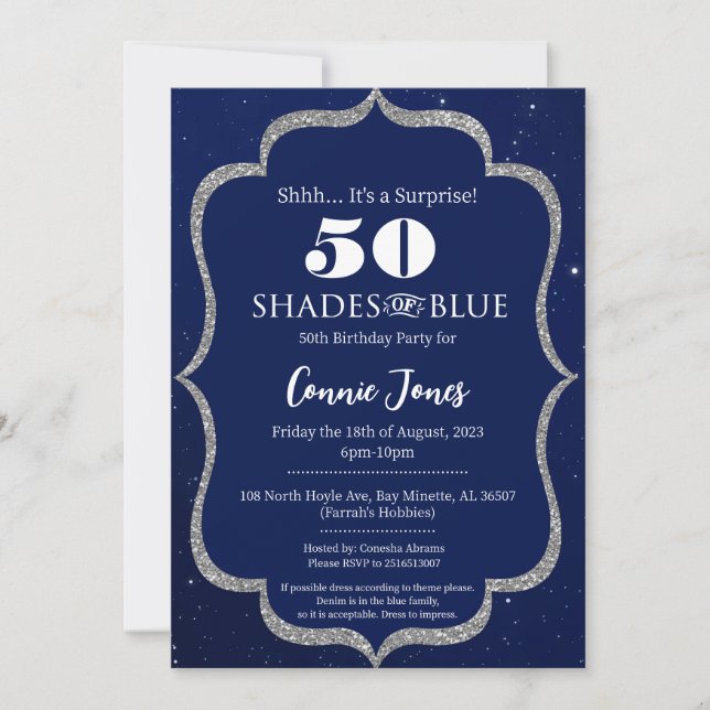 Shades of Blue Birthday Invitation (Front)