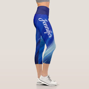 Shades of blue brushstrokes with name capri leggings