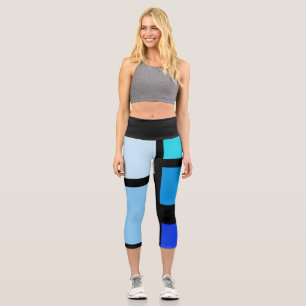 Shades of blue colour block High Waisted Capris