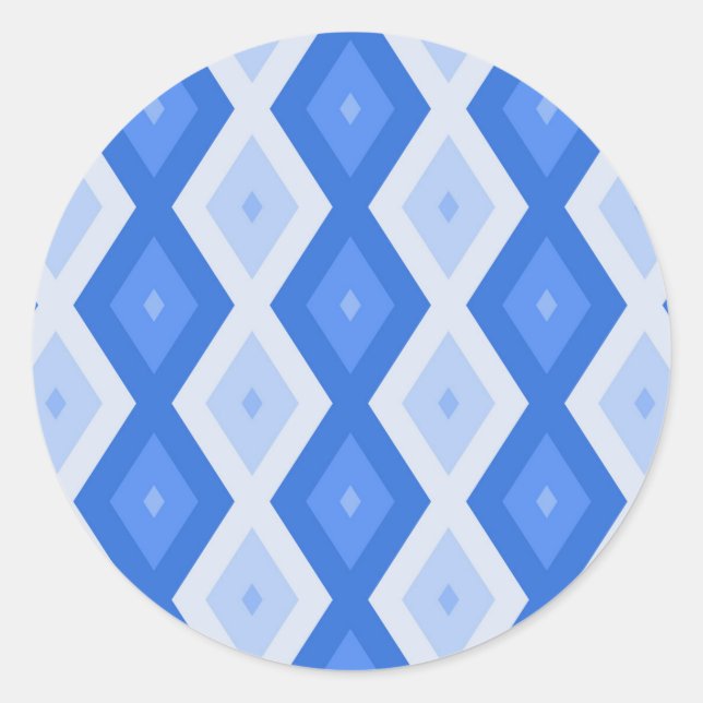 Shades of blue diamond pattern classic round sticker (Front)