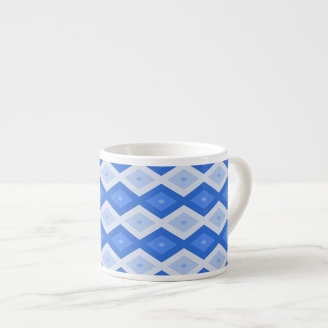 Shades of blue diamond pattern espresso cup (Front Right)