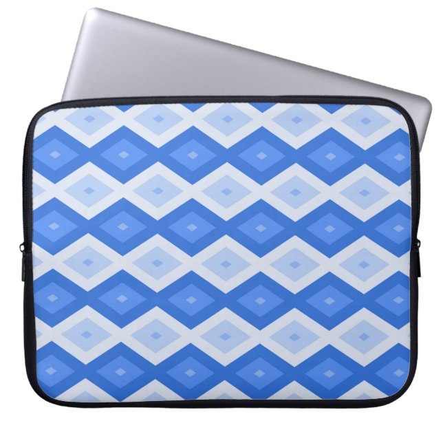 Shades of blue diamond pattern laptop sleeve (Front)