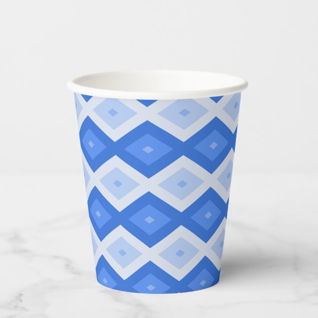 Shades of blue diamond pattern paper cups (Front)