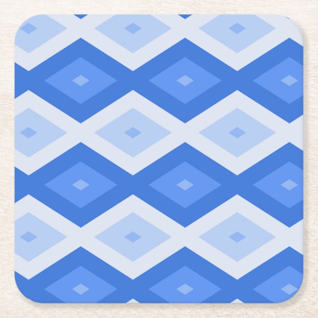 Shades of blue diamond pattern square paper coaster (Front)