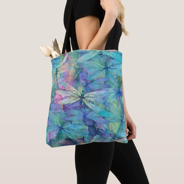 Shades of Blue Dragonflies Tote Bag (Close Up)