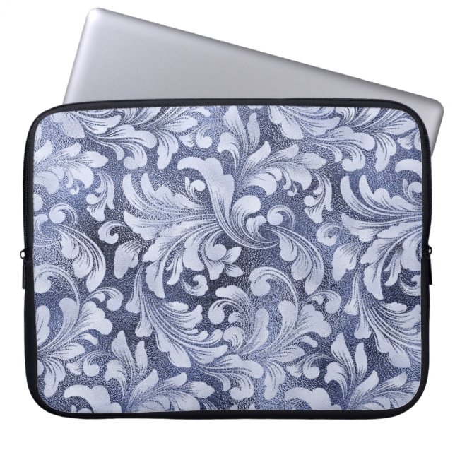 SHADES OF BLUE FLORAL EMBELLISHMENTS  LAPTOP SLEEVE (Front)