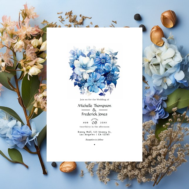 Shades of Blue Floral Wedding Invitation (Creator Uploaded)