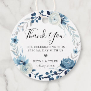 Shades of Blue Floral Wreath Favour Tags