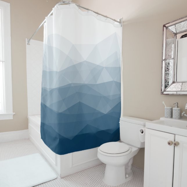 Shades of Blue geometric design Shower Curtain (In Situ)