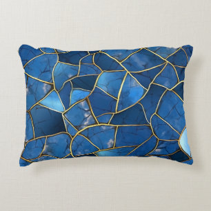 SHADES OF BLUE & GOLD MOSAIC CHIP PATTERNS DECORATIVE CUSHION
