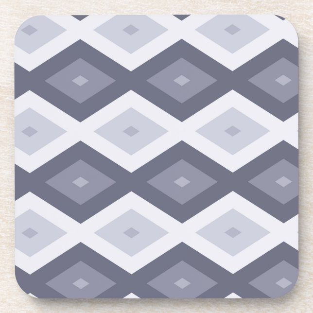 Shades of blue gray diamond pattern coaster (Front)