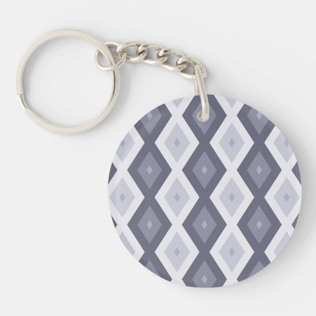 Shades of blue grey diamond pattern key ring (Front)