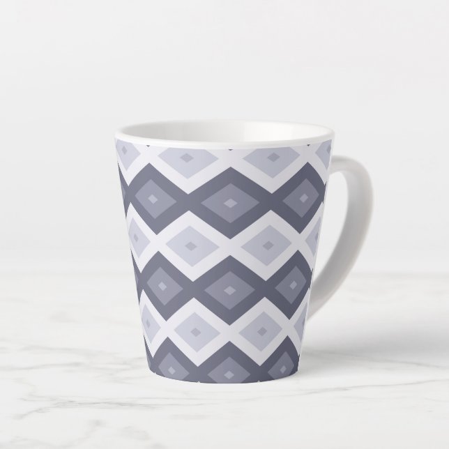 Shades of blue grey diamond pattern latte mug (Right Angle)