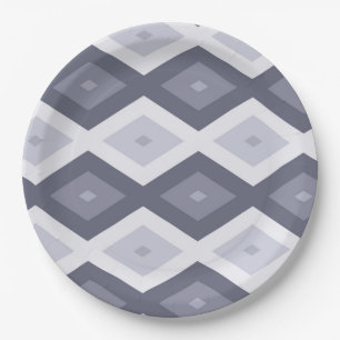 Shades of blue grey diamond pattern paper plate