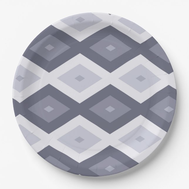 Shades of blue grey diamond pattern paper plate (Front)