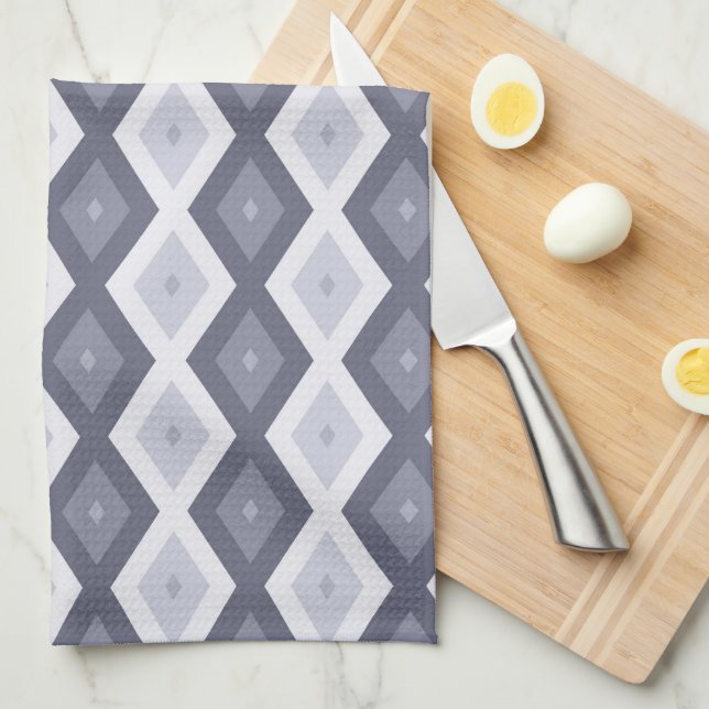 Shades of blue grey diamond pattern tea towel (Quarter Fold)