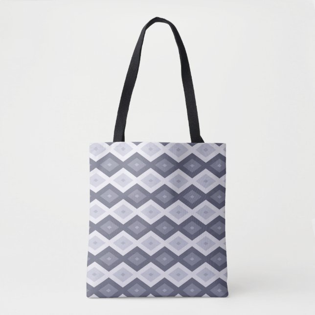 Shades of blue grey diamond pattern tote bag (Front)
